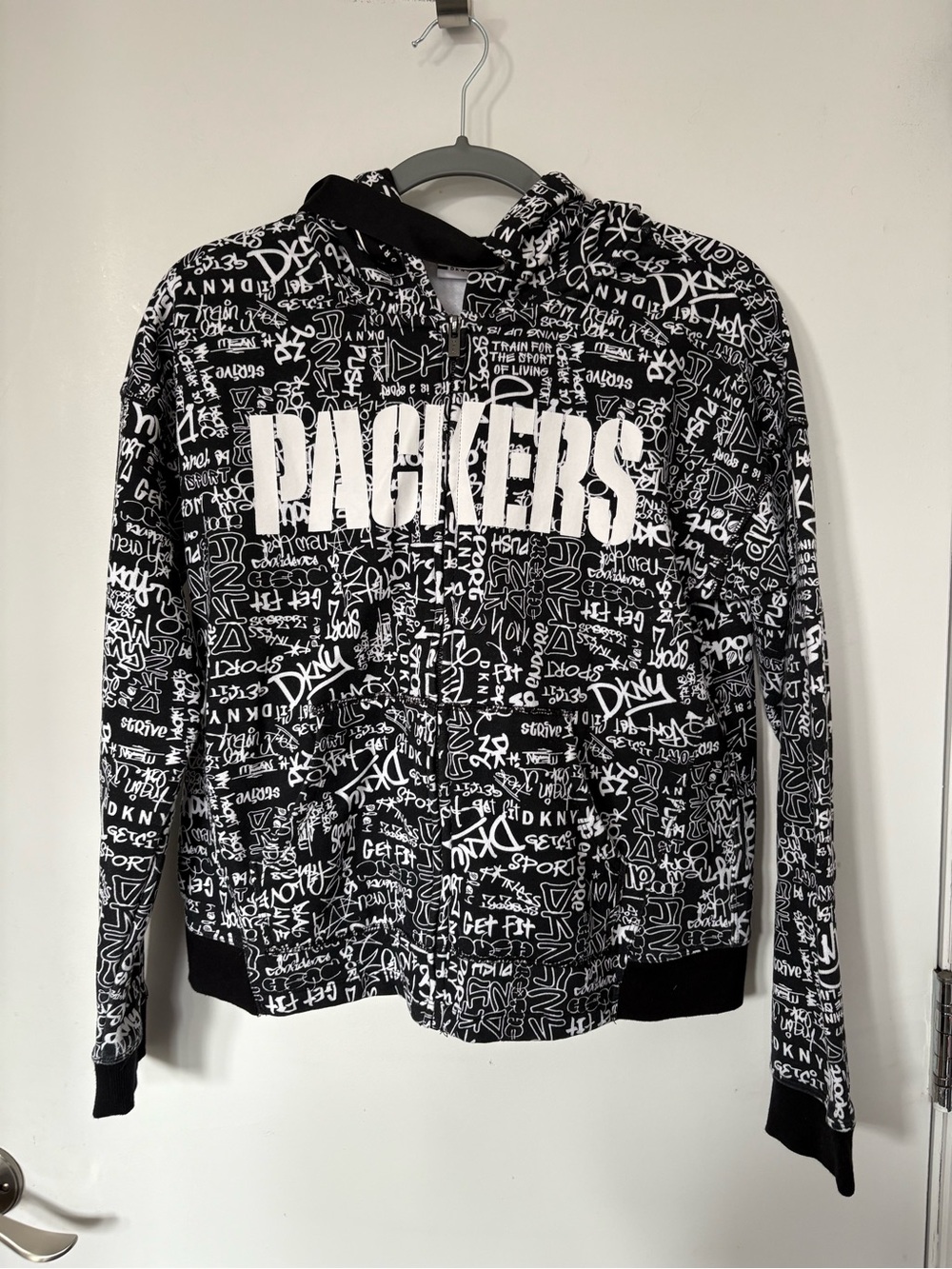 DKNY Black & White Sport Green Bay Packers Logo zip hoodie